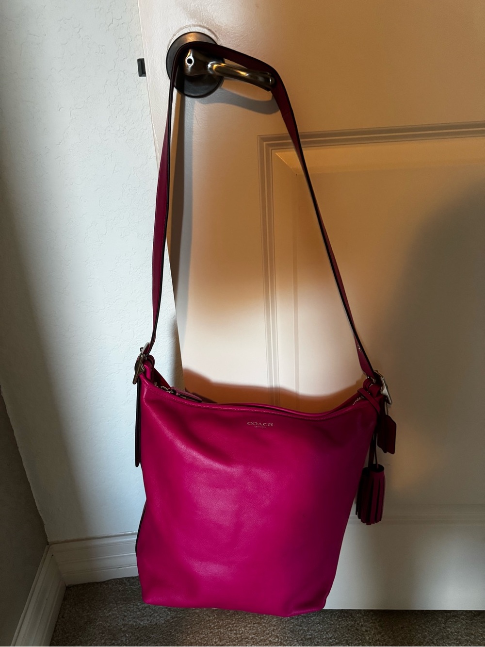 Coach Leather Shoulder Bag in Fuchsia